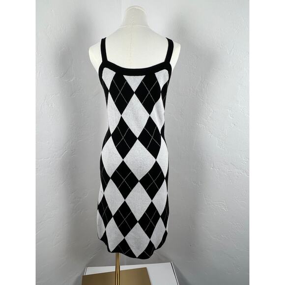 ARGYLE Sweater Midi Dress Black White Light Grey (Womens: Large) - Picture 5 of 8